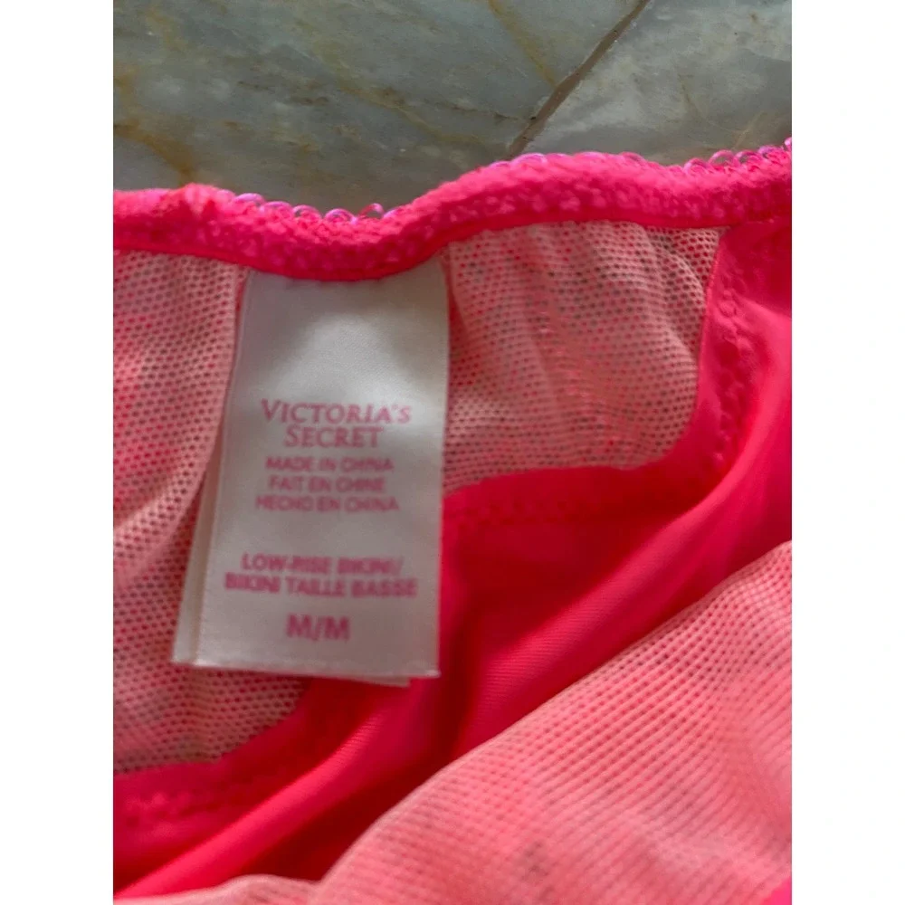 Victorias Secret Neon Pink Lace Satin Low Rise Bikini Panty Medium Bow 2013 y2k